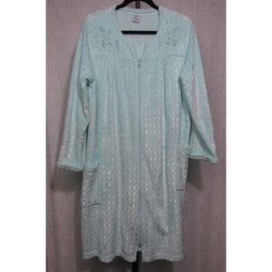 Mint Green Floral Embroidery Robe Nightgown, Size M